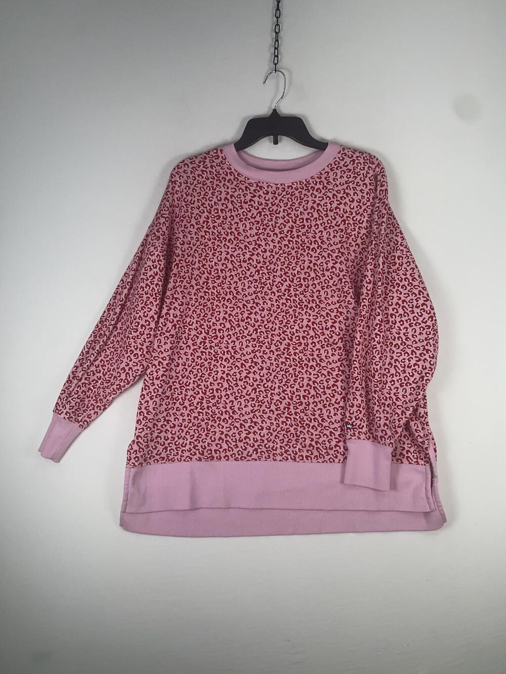 Cabana By Crown & Ivy Sweatshirt Womens Medium Pink Leopard Fleece Pullover